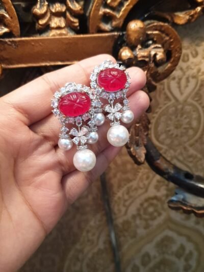 Nayaab Pearl and Ruby Red Earrings